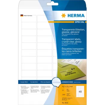 HERMA 8016 kristallselged läikivad polüesterkleebised A4 45,7 x 21,2 mm 1200 kleebist