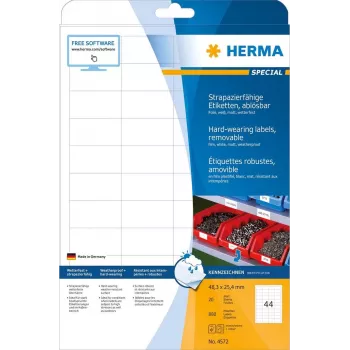 HERMA Special ilmastikukindlad eemaldatavad mattkleepsud, valge, 48,3 x 25,4 mm, 880 kleepsu (20 lehte x 44) 4572
