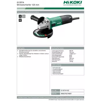Hikoki G13STA nurklihvija 1,8 kg
