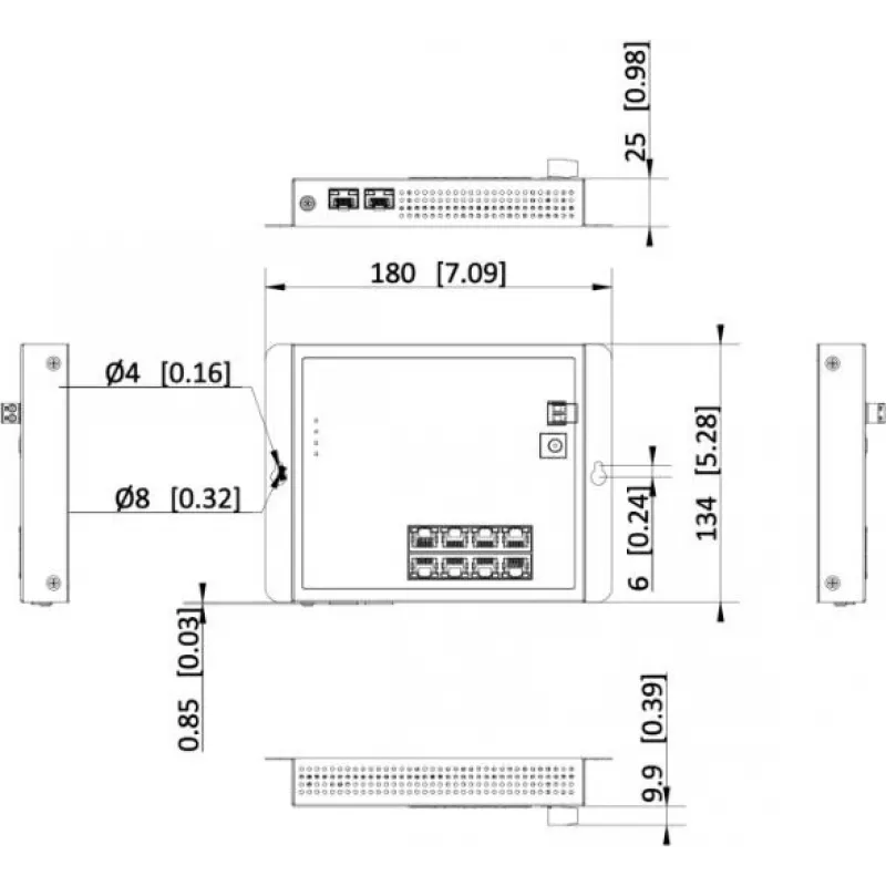 Hikvision DS-3T1510P-SI-FLT(O-STD) 10-pordine tööstuslik nutikas hallatav PoE+ kommutaator 8 Gigabit PoE+ pordi ja 2 SFP-ga, 120W eelarve, DIN-liist, ilma toiteallikata