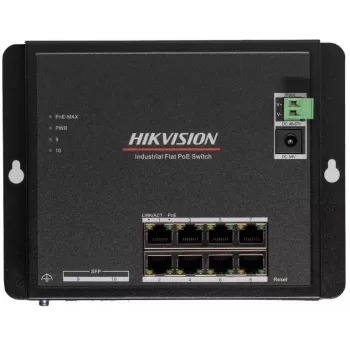 Hikvision DS-3T1510P-SI-FLT(O-STD) 10-pordine tööstuslik nutikas hallatav PoE+ kommutaator 8 Gigabit PoE+ pordi ja 2 SFP-ga, 120W eelarve, DIN-liist, ilma toiteallikata