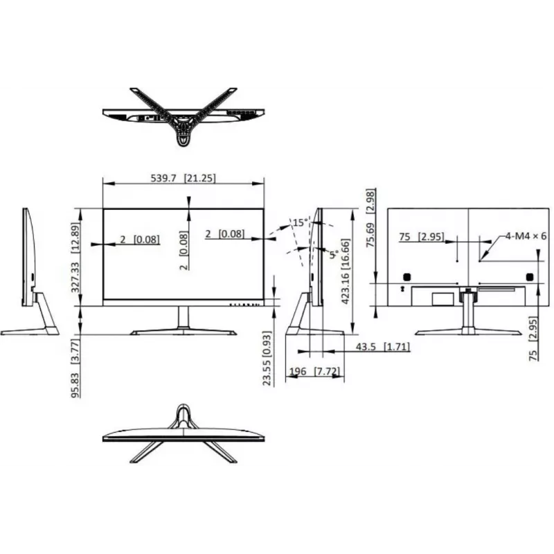 Hikvision DS-D5224F3-1V0SV/D 23.8-tolline IPS Full HD monitor HDMI ja VGA-ga, kitsa raamiga, kallutatav