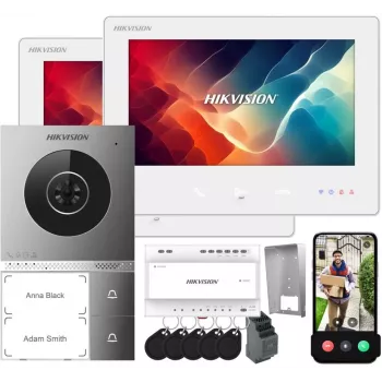 Hikvision DS-KIS705EY/2Monitors IP-videouksetelefonikomplekt 2 sisejaamaga, 2 MP uksejaam, 7-tolline puuteekraan, Wi-Fi, PoE