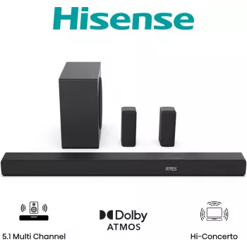 Hisense AX5100Q 5.1.2 kanaliga 510W Dolby Atmos soundbar koos juhtmevaba subwoofri ja tagakõlaritega 20015174
