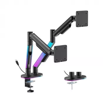 HISMART kahe monitori gaasvedruga kinnitus 17-35 tollistele ekraanidele RGB-valgustusega, must
