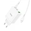 HOCO 35W Dual USB-C + USB-A PD & QC3.0 seinadapter USB-C–Lightning kaabliga, valge