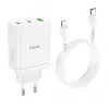 HOCO 35W Dual USB-C + USB-A PD & QC3.0 seinadapter USB-C–Lightning kaabliga, valge