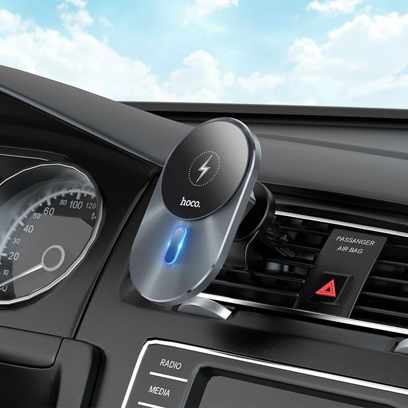 Hoco CA91 Magic Magnetic Wireless Fast Charging Car Holder, 15W, Grey