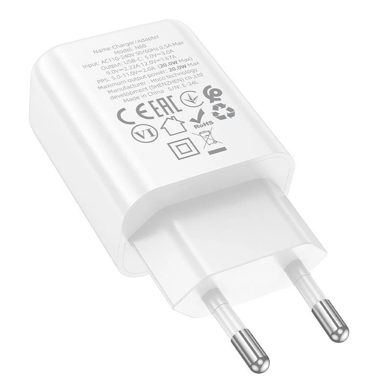 Hoco N60 Gentle Single Port PD20W Laadija (EU) Valge