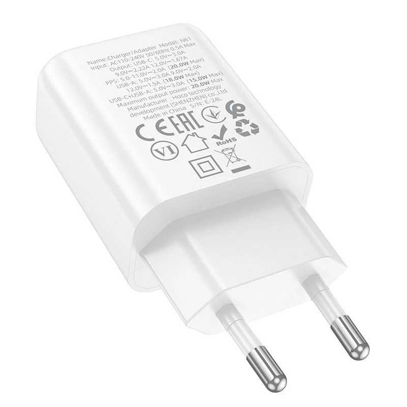Hoco N61 Gentle PD20W+QC3.0 laadija (EU) Valge