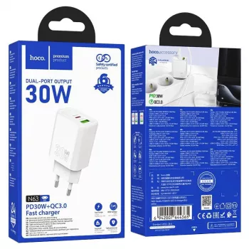 Hoco N63 Gentle PD30W+QC3.0 laadija (EL) Valge