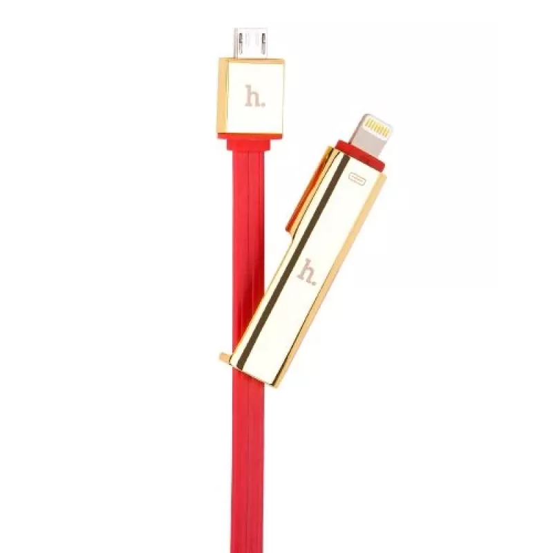 HOCO Universal UPL14 Lipstick Series 2-in-1 Charging Cable (Apple Lightning + Micro USB) Red