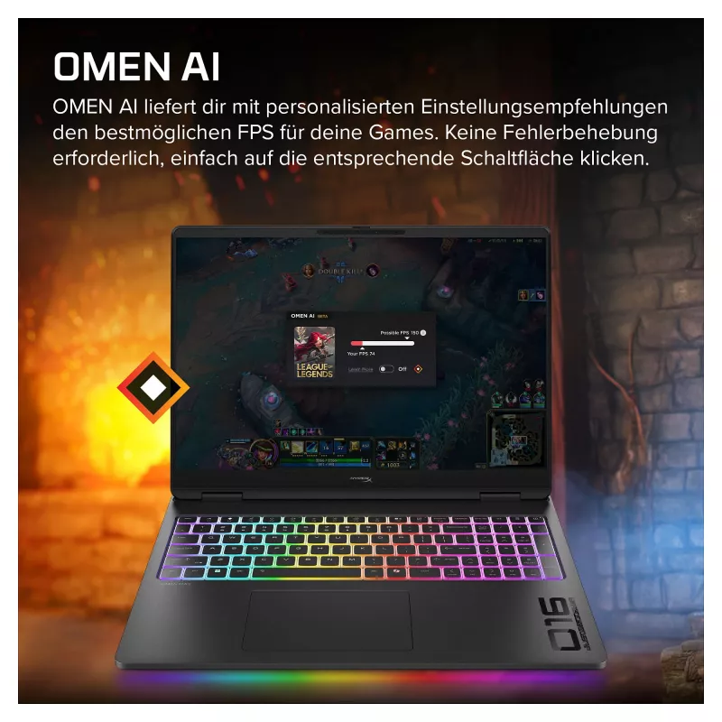 HP HyperX OMEN 16-ah1470ng mängusülearvuti, AMD Ryzen 7, RTX 5070 Ti, 32GB RAM, 1TB SSD, 16,1 tolli QHD 270Hz, Windows 11 Home