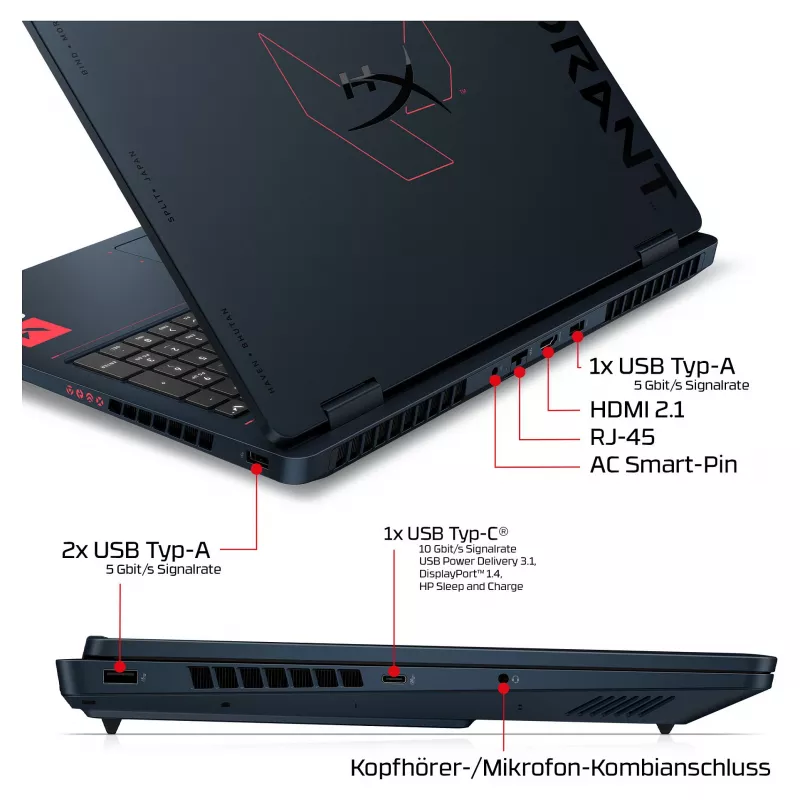 HP OMEN 16-ah1490ng mängurlaptop, 16,1 inch QHD 165Hz, Intel Core 9 270HX, 32GB DDR5, 1TB SSD, RTX 5080, Windows 11 Home, saksa klaviatuur