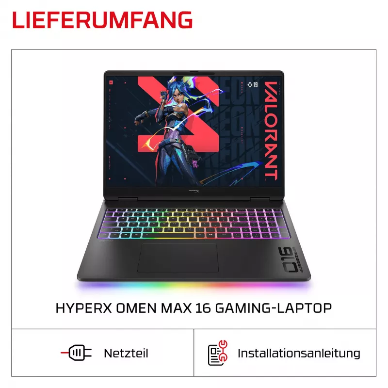 HP OMEN 16-ah1490ng mängurlaptop, 16,1 inch QHD 165Hz, Intel Core 9 270HX, 32GB DDR5, 1TB SSD, RTX 5080, Windows 11 Home, saksa klaviatuur