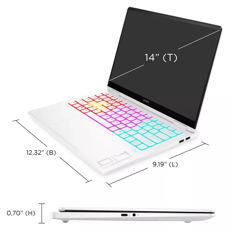 HP OMEN Transcend 14-fb1196ng mängusülearvuti, 14-tolline 2.8K OLED 120Hz, Intel Core Ultra 9 285H, 32GB muutmälu, 2TB SSD, RTX 5070, Windows 11 Home, saksa QWERTZ, Shadow Black