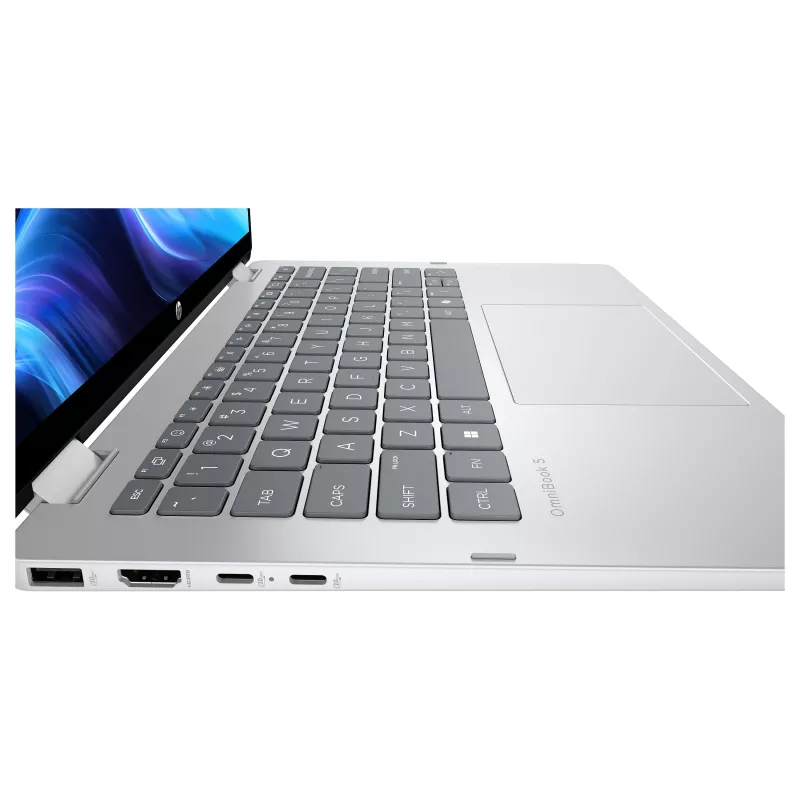 HP OmniBook 5 Flip 14-fp0051ngx 2-in-1 sülearvuti, 14-tolline WUXGA puuteekraan, Intel Core 5 120U, 16GB muutmälu, 512GB SSD, Windows 11 Home, saksa klaviatuur