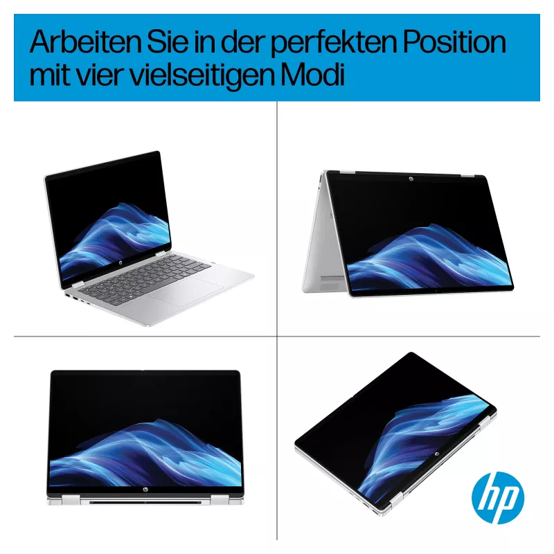 HP OmniBook 5 Flip 14-fp0051ngx 2-in-1 sülearvuti, 14-tolline WUXGA puuteekraan, Intel Core 5 120U, 16GB muutmälu, 512GB SSD, Windows 11 Home, saksa klaviatuur