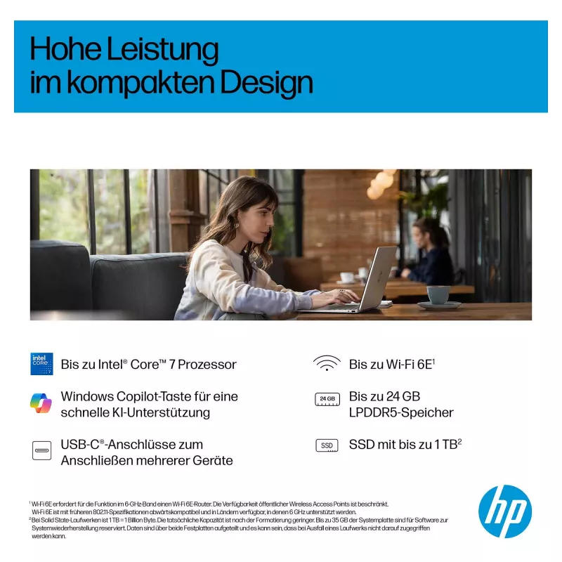 HP OmniBook 5 Flip 14-fp0450ngx 2-in-1 sülearvuti, Intel Core 5 120U, 16GB RAM, 512GB SSD, 14-tolline puute-FHD, Windows 11 Home, saksa klaviatuur