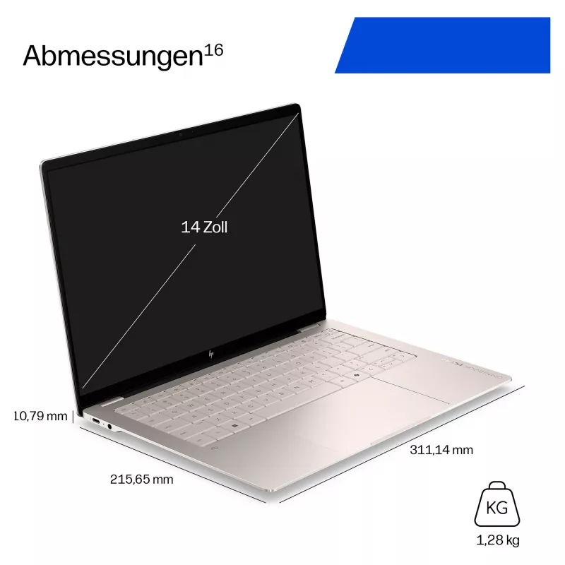 HP OmniBook Ultra 14-kd0471ngx sülearvuti, Intel Core 7 356H, 32GB RAM, 1TB SSD, 14-tolline puuteekraan, Windows 11 Home, saksa klaviatuur