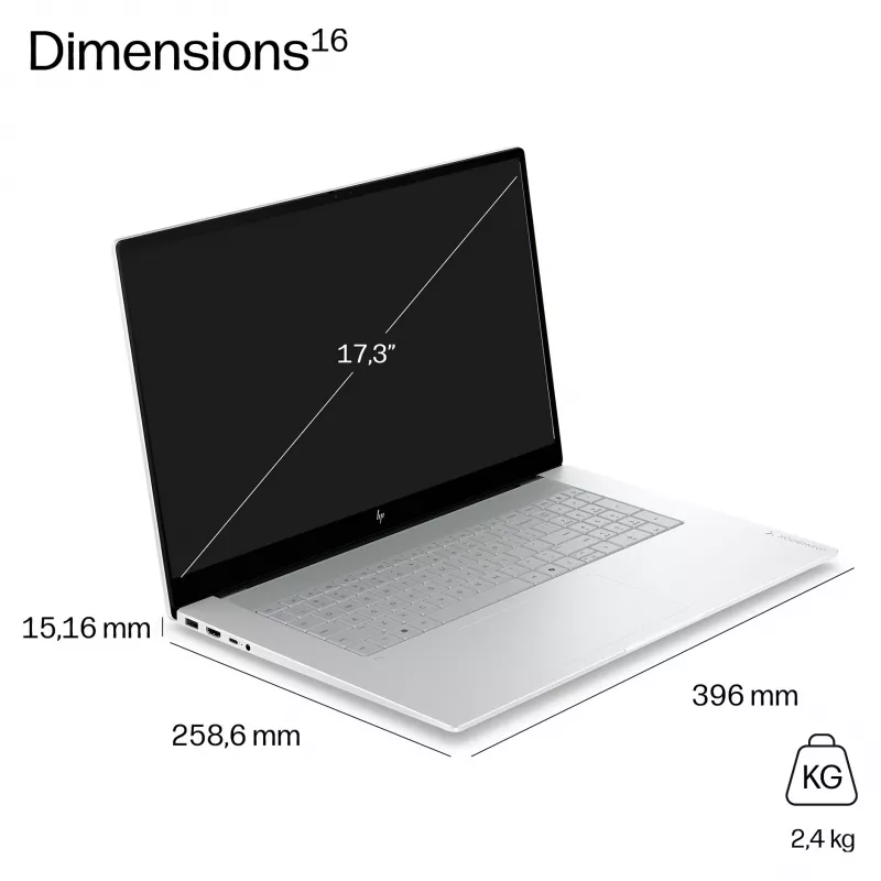 HP OmniBook X Next Gen AI 17-de0070ngx, 17,3 tolli QHD+ IPS, Snapdragon X Elite X1E-78-100, 16GB LPDDR5X, 1TB SSD, Windows 11 Home, keraamiline valge, saksa klaviatuur