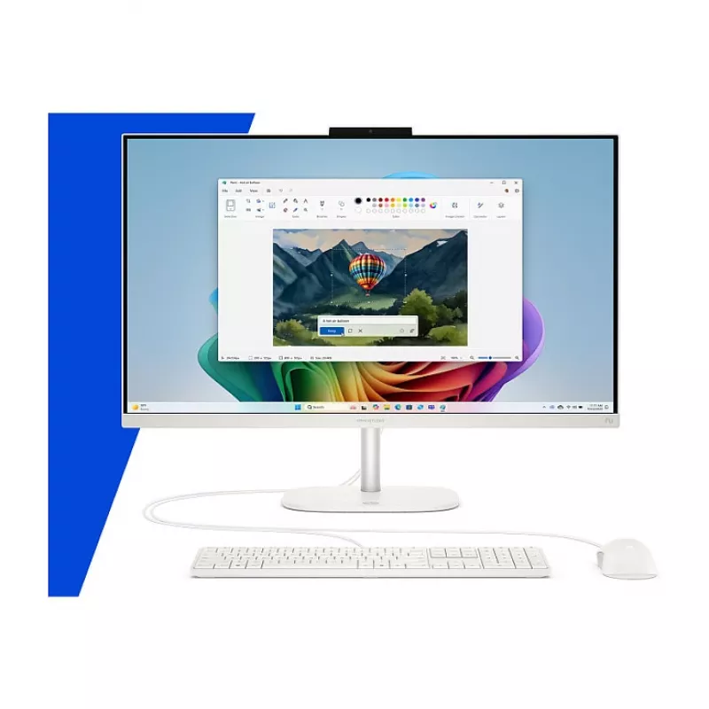 HP OmniStudio 27-cw0450ng All-in-One PC, 27 tolline FHD-ekraan, AMD Ryzen AI 5, 16GB muutmälu, 512GB SSD, Windows 11 Home, valge