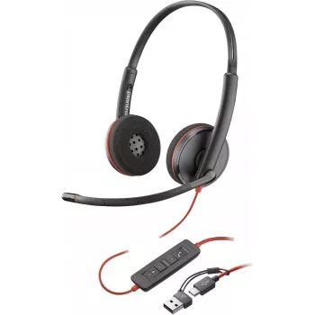 HP Poly Blackwire 3220 stereo USB-C juhtmega peakomplekt + USB-C/A adapter, must