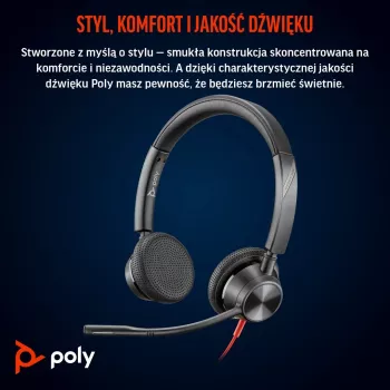 HP Poly Blackwire 3325 Stereo Microsoft Teams sertifitseeritud USB-C kõrvaklapid + 3,5 mm pistik + USB-C/A adapter