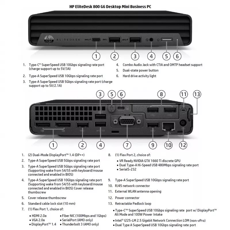 HP Renewed Grade A EliteDesk 800 G6 lauaarvuti Mini PC Intel Core i5-10500T 8GB RAM 256GB SSD Windows 11 Pro