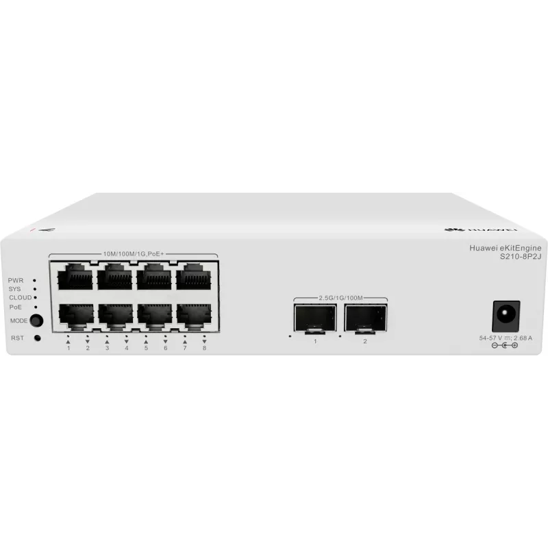 Huawei S210-8P2J hallatav L2 kommutaator 8 Gigabit PoE+ pordi ja 2 SFP üleslingiga, 128W PoE eelarve 98012922-001