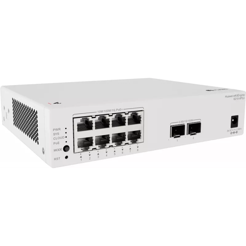 Huawei S210-8P2J hallatav L2 kommutaator 8 Gigabit PoE+ pordi ja 2 SFP üleslingiga, 128W PoE eelarve 98012922-001