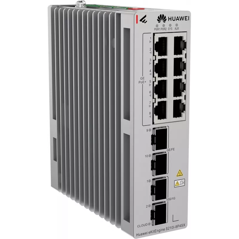 HUAWEI S210I-8P4SX tööstuslik Etherneti kommutaator, 8x GE PoE+ vask, 2x GE SFP, 2x 10GE SFP+, DIN-liip, kahekordne DC 98012933
