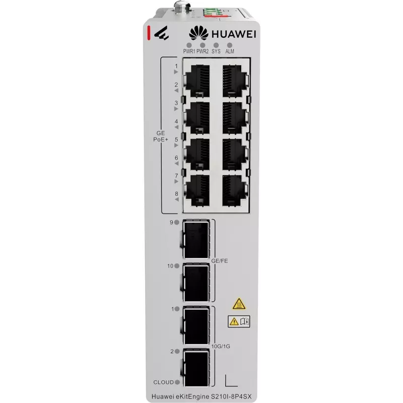 HUAWEI S210I-8P4SX tööstuslik Etherneti kommutaator, 8x GE PoE+ vask, 2x GE SFP, 2x 10GE SFP+, DIN-liip, kahekordne DC 98012933