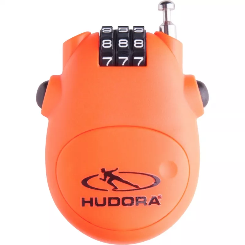 HUDORA kaablilukk (oranž) - 3-kohaline lähtestatav kombinatsioon, 200 cm isekeerduv teraskaabel