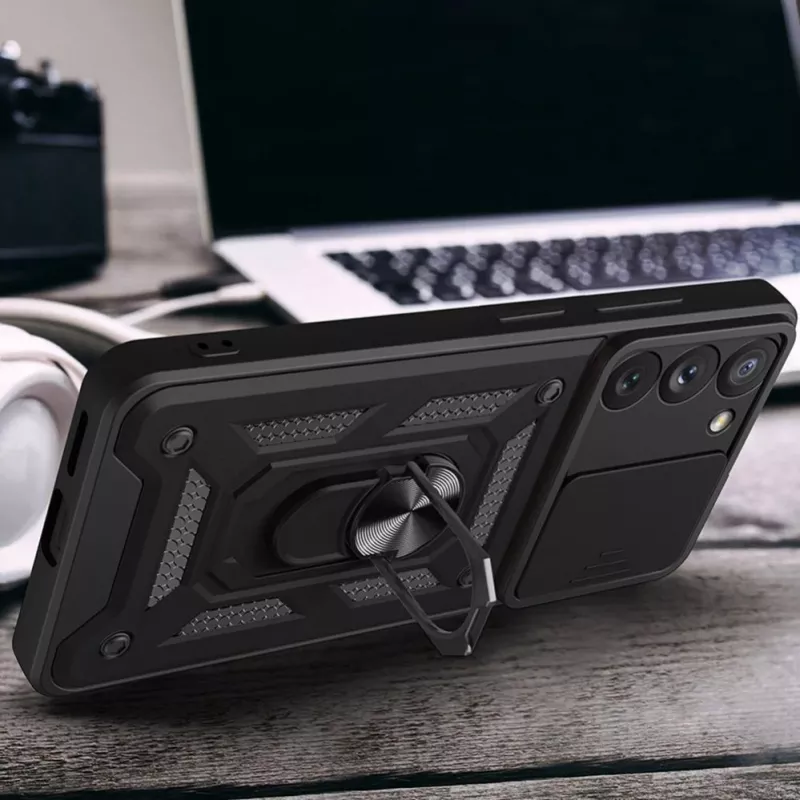Hurtel Hybrid Armor Camshield ümbris Samsung Galaxy A14 jaoks - sinine
