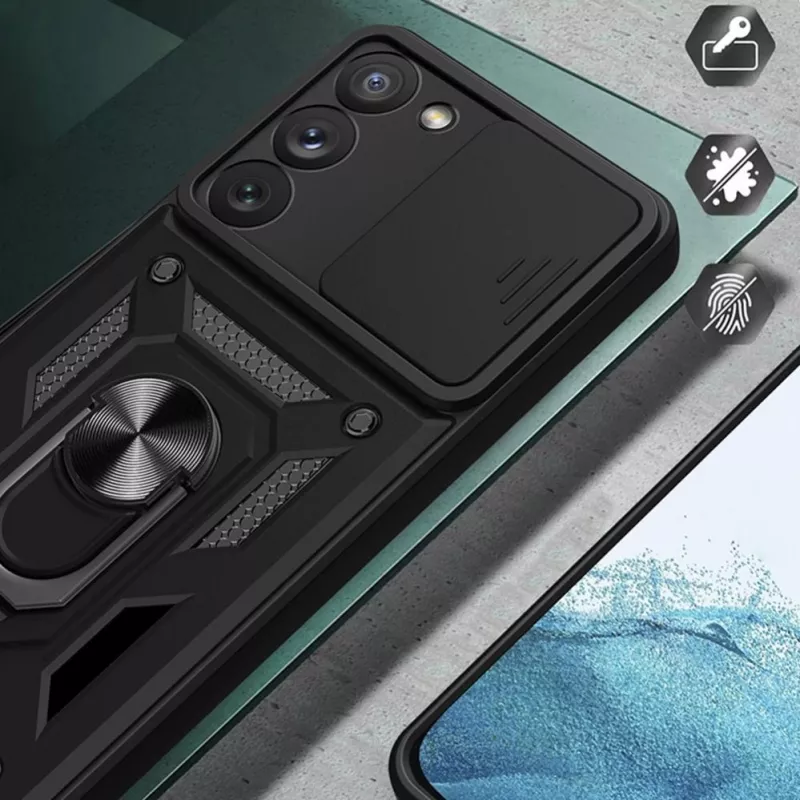 Hurtel Hybrid Armor Camshield ümbris Samsung Galaxy A14 jaoks - sinine