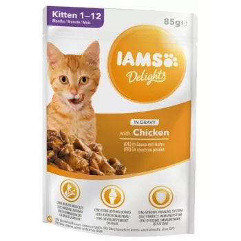 IAMS Delights kassipoeg kana kastmes märg kassitoit, 12 x 85g kotikesed