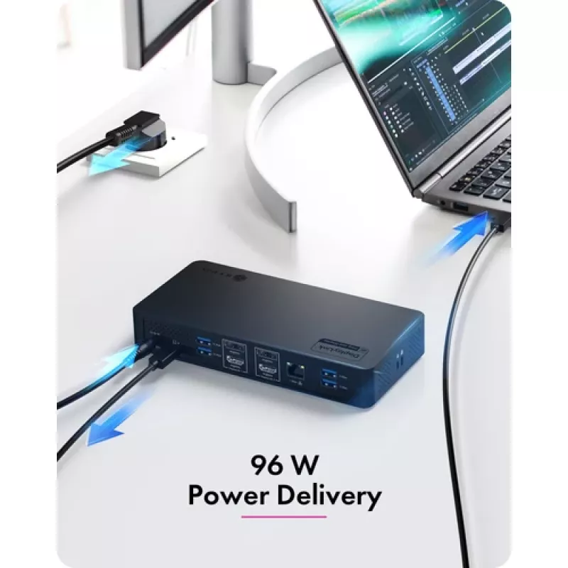 ICY BOX Heart Dock 2255 11-in-1 dokkimisjaam, DisplayLink DL-6950, 2x HDMI/DP 4K@60Hz, 96W Power Delivery, Gigabit LAN, USB-C/A 10Gbps