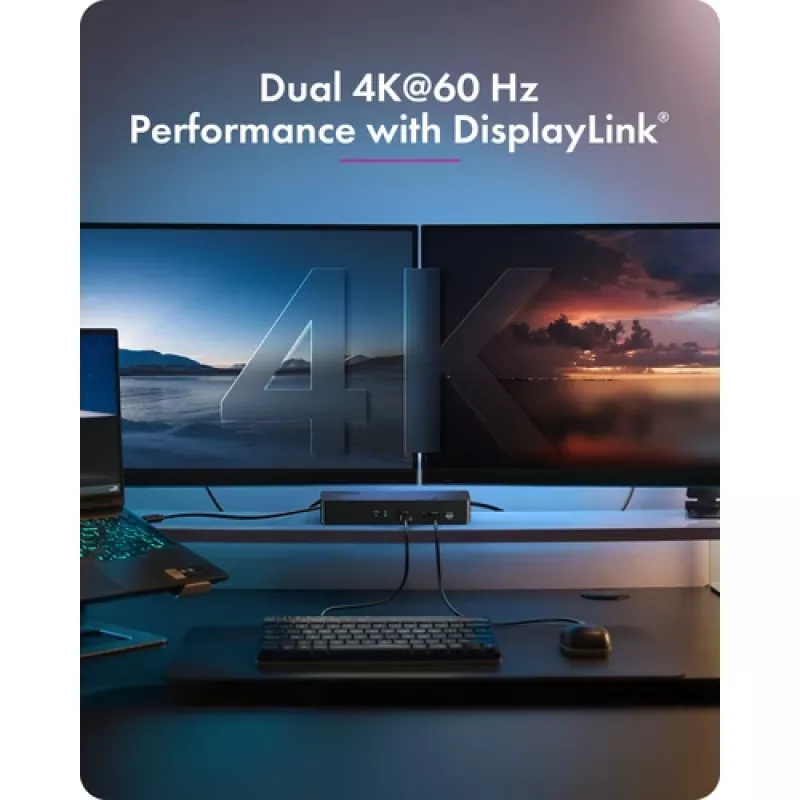 ICY BOX Heart Dock 2255 11-in-1 dokkimisjaam, DisplayLink DL-6950, 2x HDMI/DP 4K@60Hz, 96W Power Delivery, Gigabit LAN, USB-C/A 10Gbps