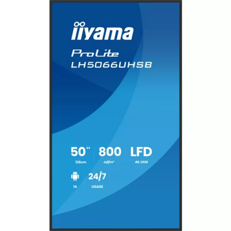 IIYAMA LH5066UHSB-B1AG 50 tolli 4K UHD IPS digitaalne märgistusekraan Androidiga, 2x HDMI, USB-C, 500 cd/m²