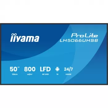 IIYAMA LH5066UHSB-B1AG 50 tolli 4K UHD IPS digitaalne märgistusekraan Androidiga, 2x HDMI, USB-C, 500 cd/m²