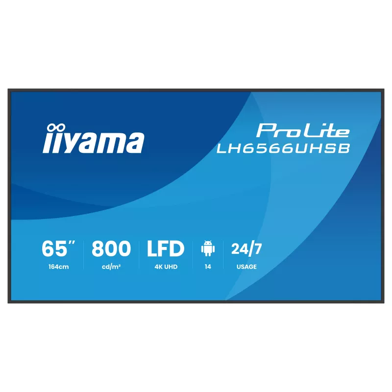 IIYAMA LH6566UHSB-B1AG 65-tolline 4K UHD digitaalne reklaamiekraan Android 11, 500 cd/m², 2x HDMI, USB-C, DP, WiFi, 18/7 töörežiimiga