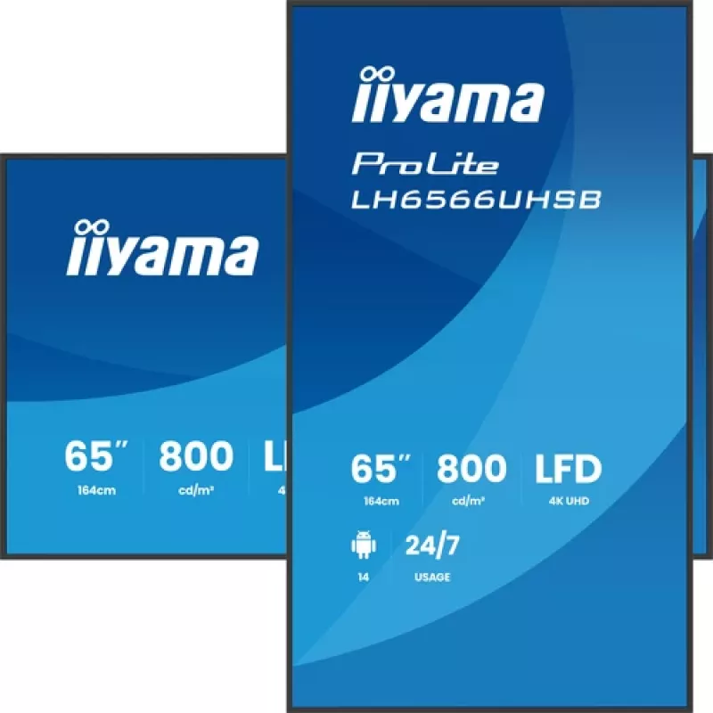 IIYAMA LH6566UHSB-B1AG 65-tolline 4K UHD digitaalne reklaamiekraan Android 11, 500 cd/m², 2x HDMI, USB-C, DP, WiFi, 18/7 töörežiimiga