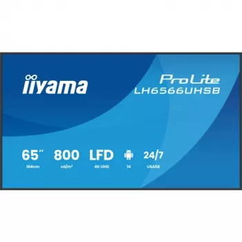 IIYAMA LH6566UHSB-B1AG 65-tolline 4K UHD digitaalne reklaamiekraan Android 11, 500 cd/m², 2x HDMI, USB-C, DP, WiFi, 18/7 töörežiimiga
