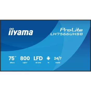 IIYAMA LH7566UHSB-B1AG 75-tolline 4K UHD digitaalne infotahvel Android 11 ja 24/7 töörežiimiga