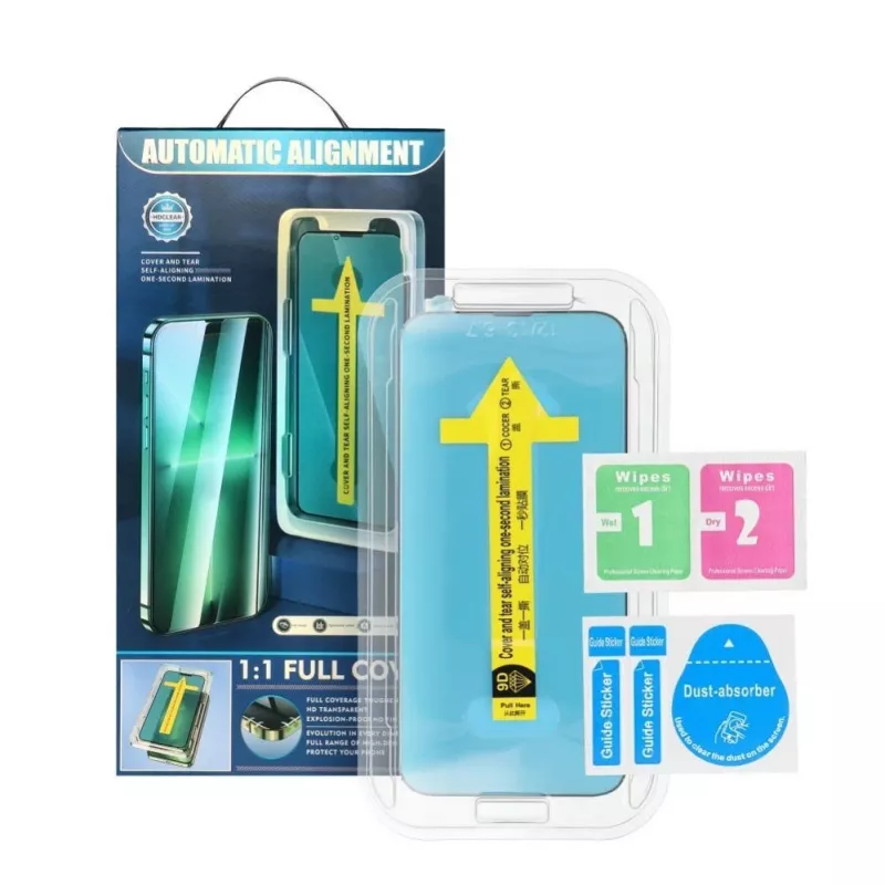 iLike Apple 5D Full Glue Tempered Glass iPhone 13 / 13 Pro / 14 musta raamiga + paigaldusraam