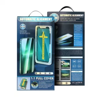 iLike Apple 5D Full Glue Tempered Glass iPhone 13 / 13 Pro / 14 musta raamiga + paigaldusraam