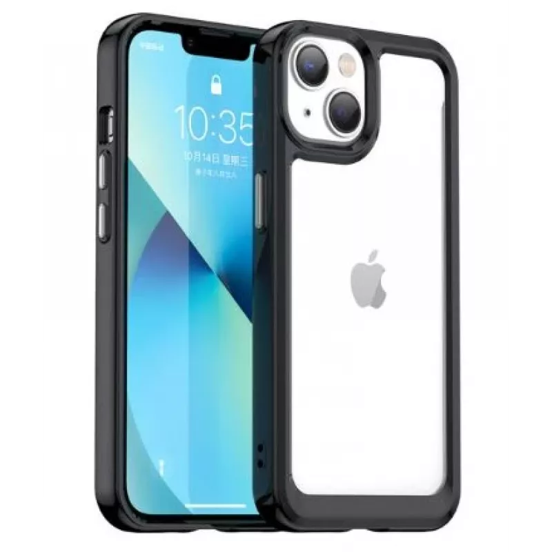 iLike Apple iPhone 14 Hard Cover with Gel Frame Transparent Black