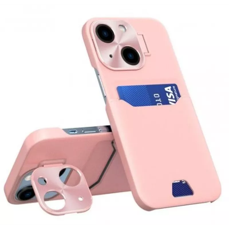 iLike Apple iPhone 14 Nahkstendiga ümbris kaardirahakotiga Roosa