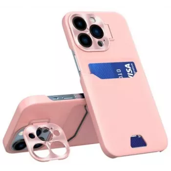 iLike Apple iPhone 14 Pro Nahast Alusega Kaardirahakoti Ümbris Pink